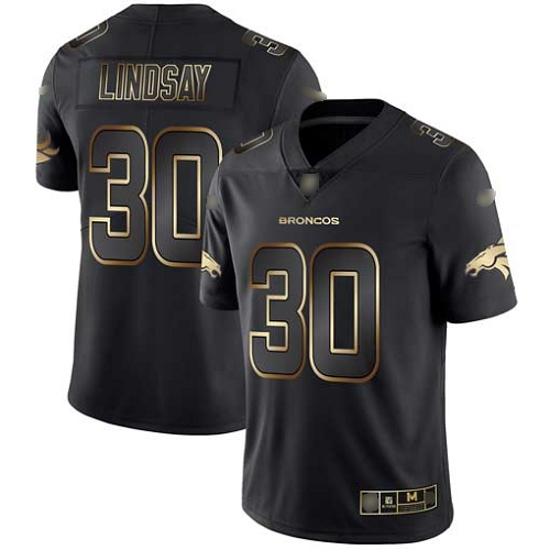 Men Denver Broncos #30 Phillip Lindsay Black Gold Vapor Untouchable Limited Football NFL Jersey